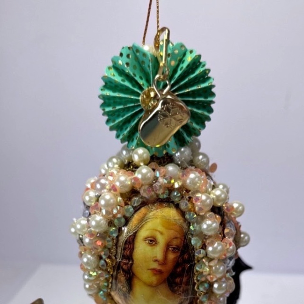 Handmade Victorian Egg Ornament Renaissance Portrait Faux Pearl Crystal Gold